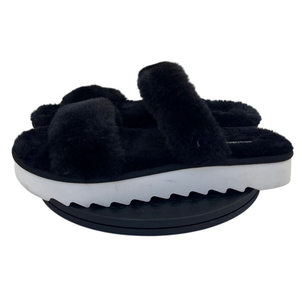 Womens Koolaburra by UGG Fuzz On Faux Fur Slip On Slide Sandals Size 11 Black